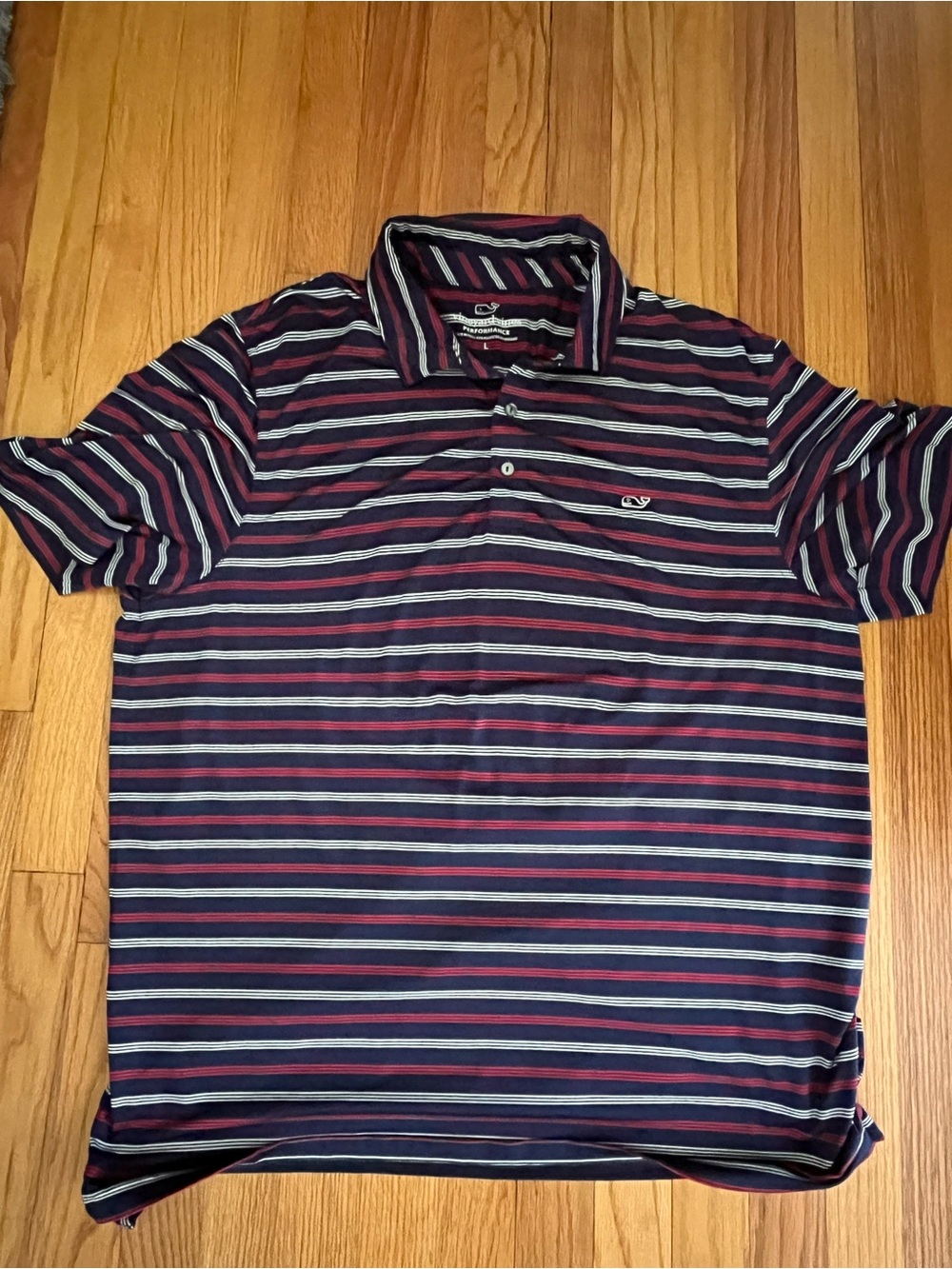 Men’s Vineyard Vines Performance Striped Polo Size Large Red White & Blue